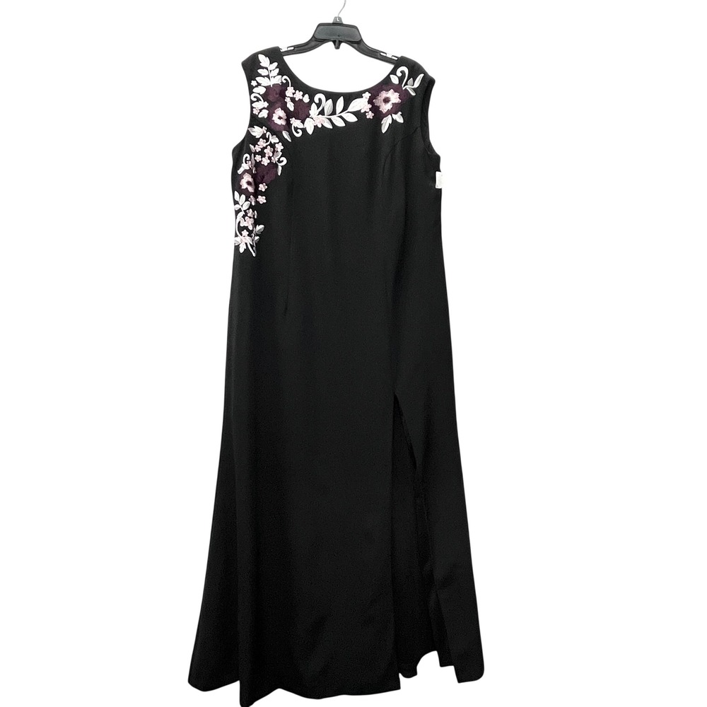SLNY‎ Womens 16W Black Purple Floral Embroider Maxi Dress Evening Formal Event